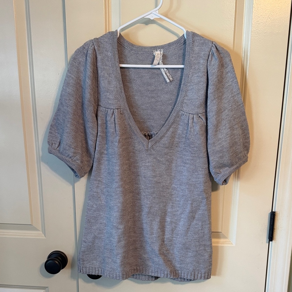 Gray V-Neck Women's Wool Blend Sweater